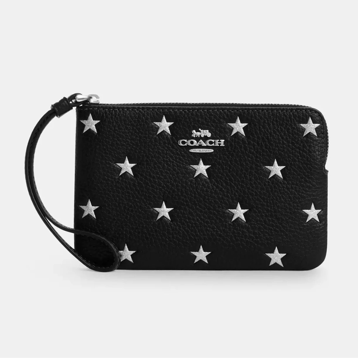 Coach Corner Zip Wristlet With Star Print in Black