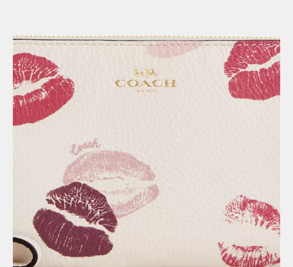 Coach Corner Zip Wristlet With Lips Print